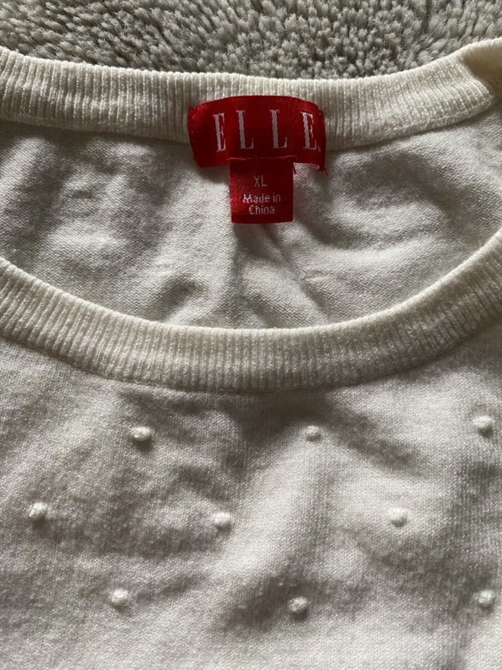 ELLE Cream Textured Crewneck Sweater
